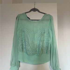 Bebe Green Sheer Embellished Blouse